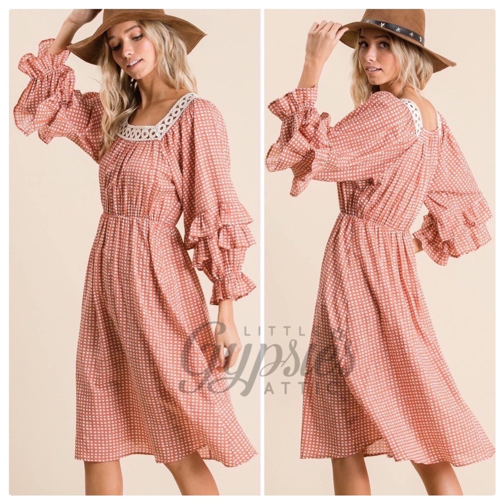 Handmade Farmhouse Prairie Midi Dress - Picture 5 of 15